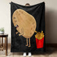 Whimsical French fry blanket featuring a cartoon potato and fries design for playful home decor