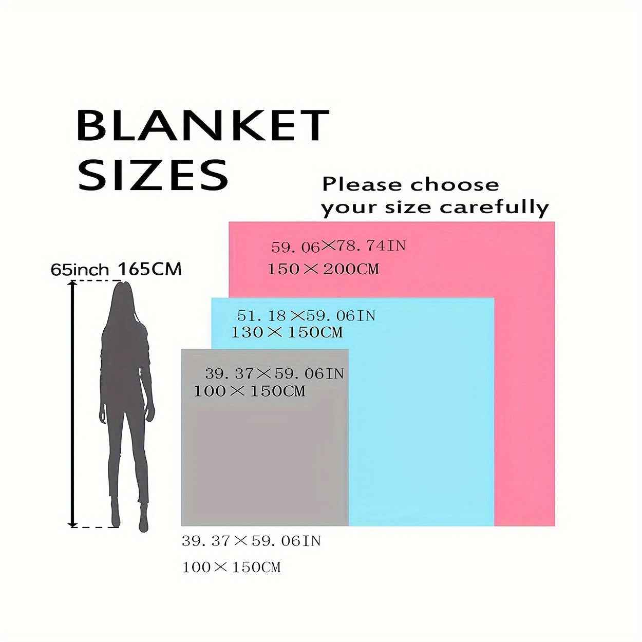 Zimonto whimsical french fry blanket size guide with dimensions for different blanket sizes