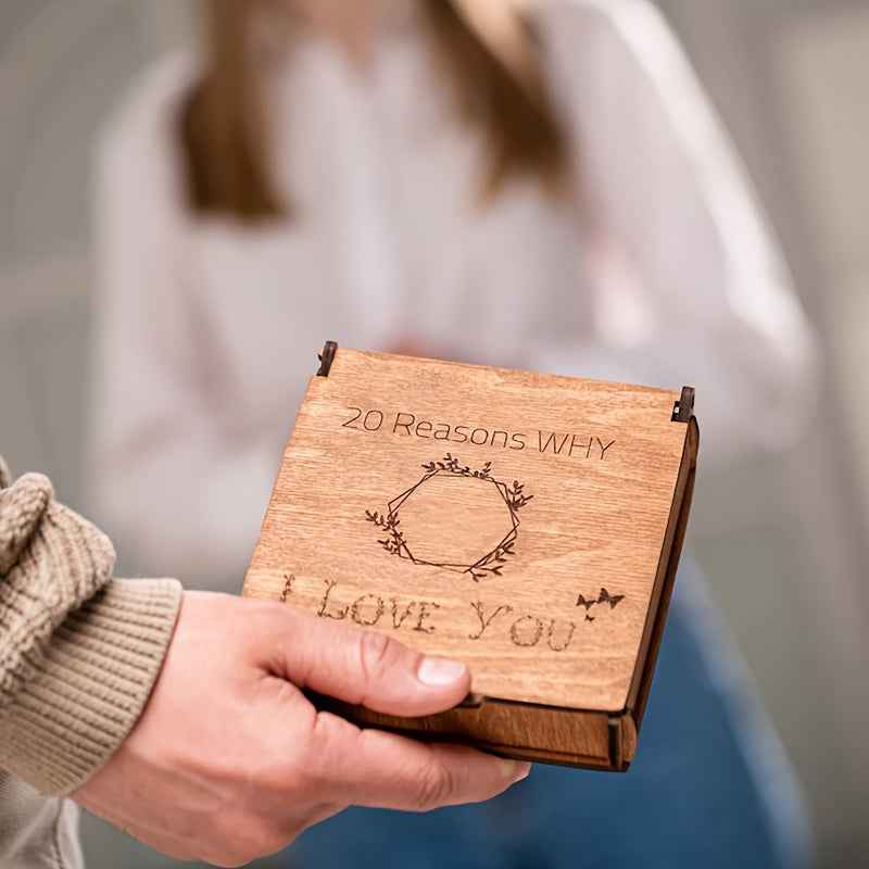 Zimonto wooden heart puzzle gift for couples with 20 reasons why I love you engraved on the box