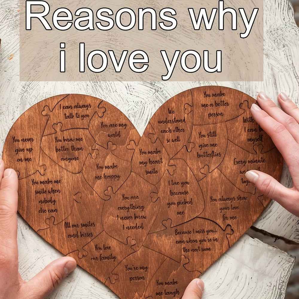 Zimonto wooden heart puzzle gift for couples with engraved reasons why I love you