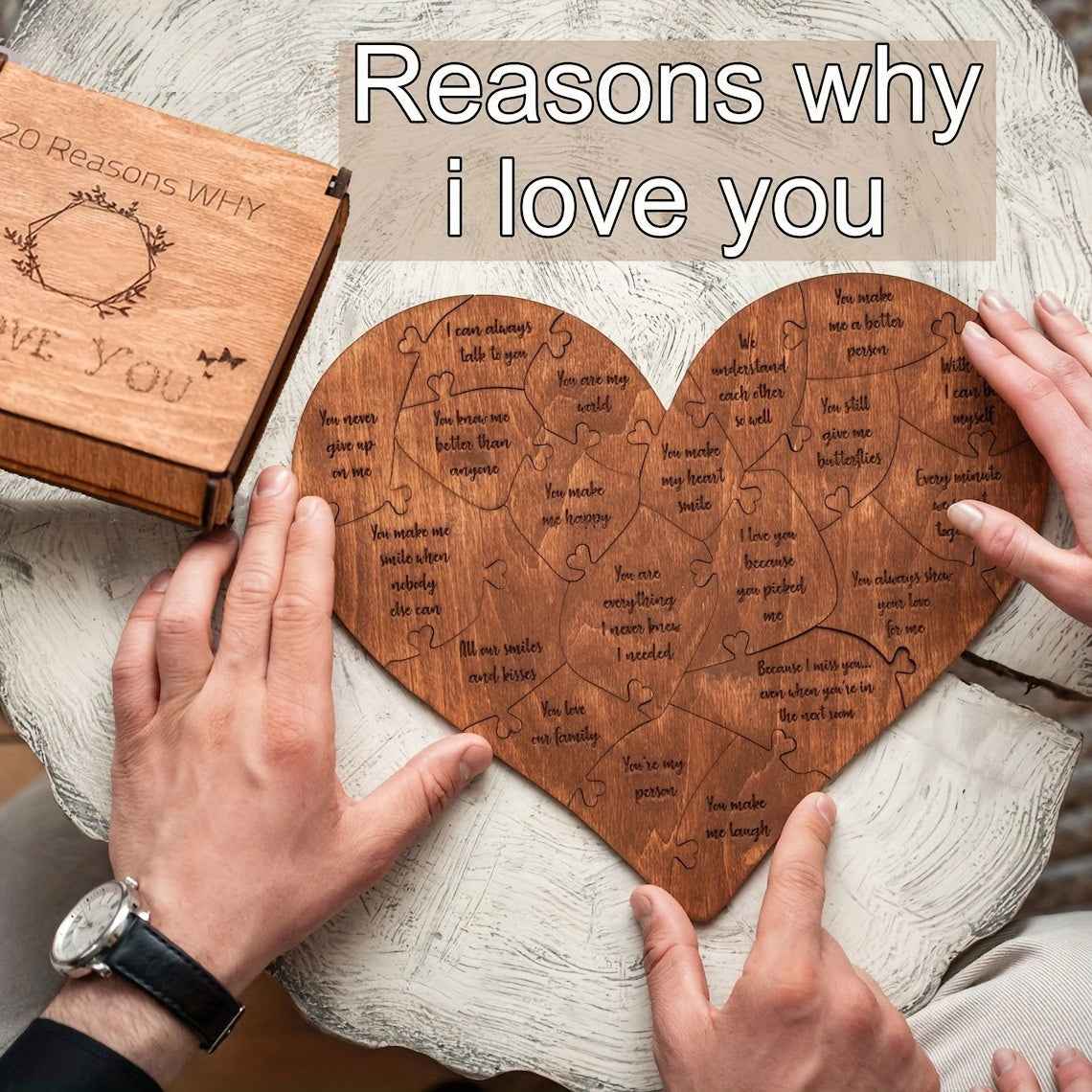 Zimonto wooden heart puzzle gift for couples with engraved romantic messages and a decorative box