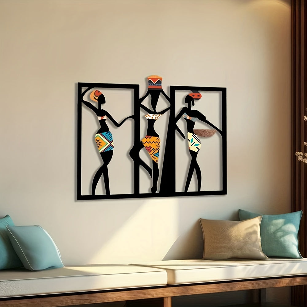 Zimonto - 1pc African Woman Silhouette Iron Wall Art, Ethnic Home Decor, Housewarming Gift, Metal Wall Hanging Sculpture