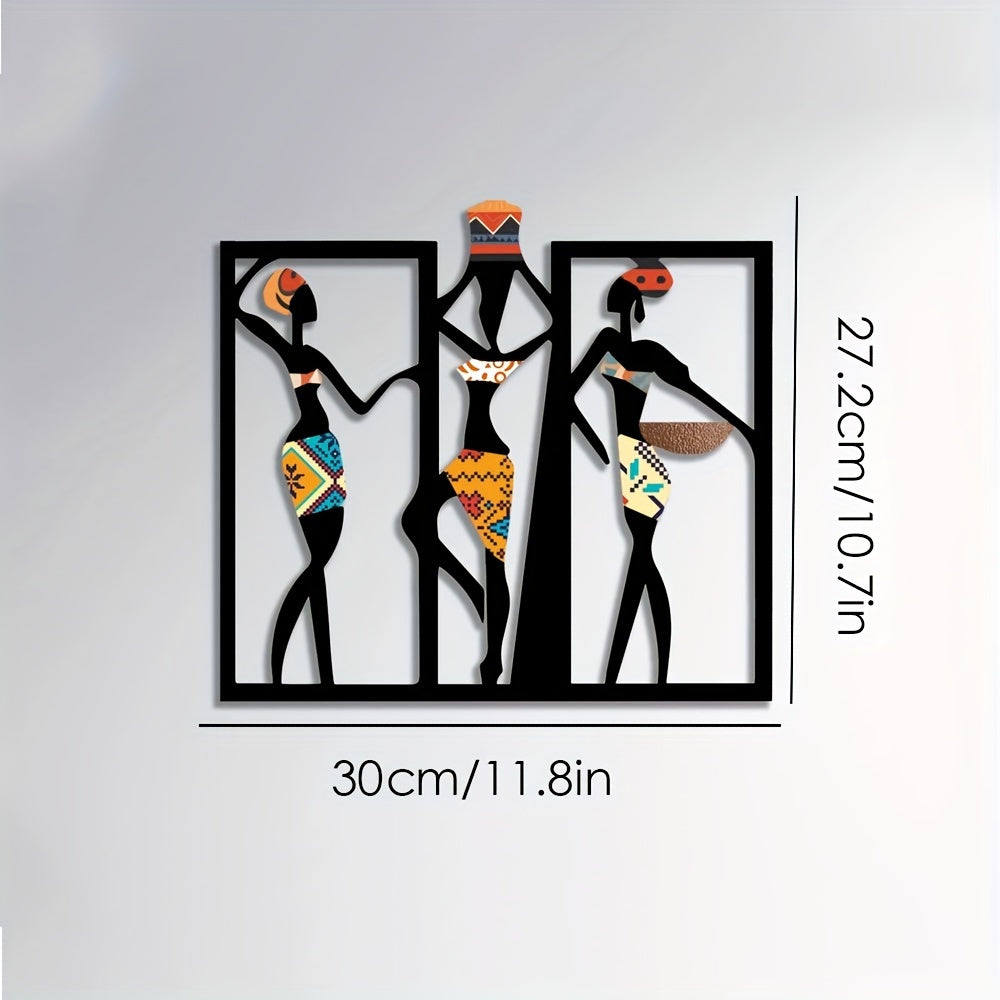 Zimonto - 1pc African Woman Silhouette Iron Wall Art, Ethnic Home Decor, Housewarming Gift, Metal Wall Hanging Sculpture 11.8*10.7in