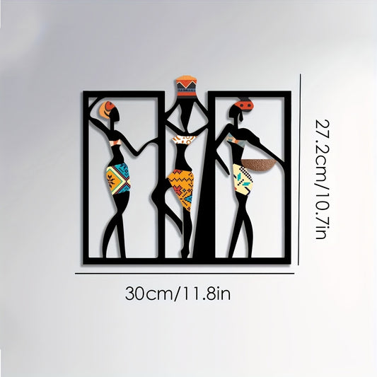 Zimonto - 1pc African Woman Silhouette Iron Wall Art, Ethnic Home Decor, Housewarming Gift, Metal Wall Hanging Sculpture 11.8*10.7in