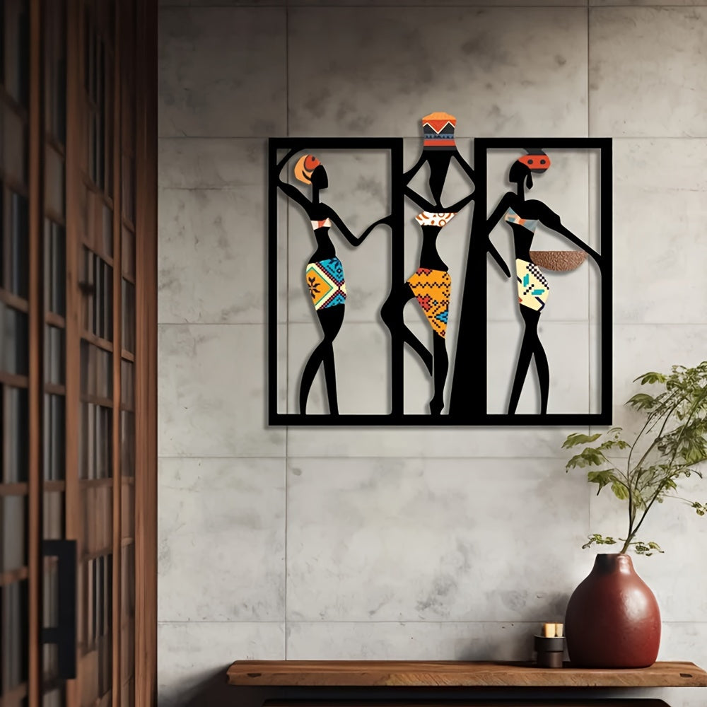 Zimonto - 1pc African Woman Silhouette Iron Wall Art, Ethnic Home Decor, Housewarming Gift, Metal Wall Hanging Sculpture