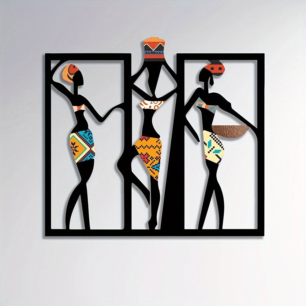 Zimonto - 1pc African Woman Silhouette Iron Wall Art, Ethnic Home Decor, Housewarming Gift, Metal Wall Hanging Sculpture