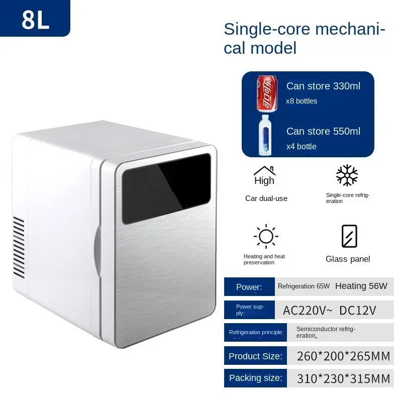 Zimonto - Portable Refrigerator, Mini Mini Refrigerator, Dual Purpose Cold and Warm Car and Home Refrigerator, Cosmetic Preservation Box 8L glass panel us