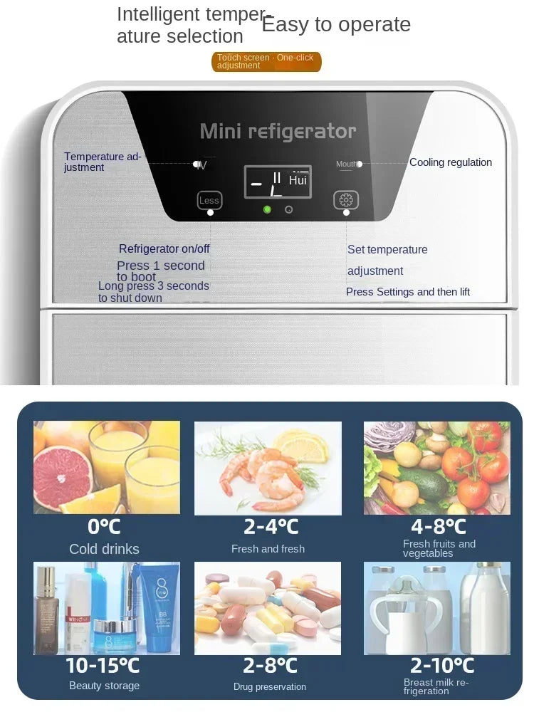 Zimonto - 220V Compact Portable Fridge Mini for Car and Home Use, Dormitory Refrigerator, Small Freezer with Vehicle Power Adapter A