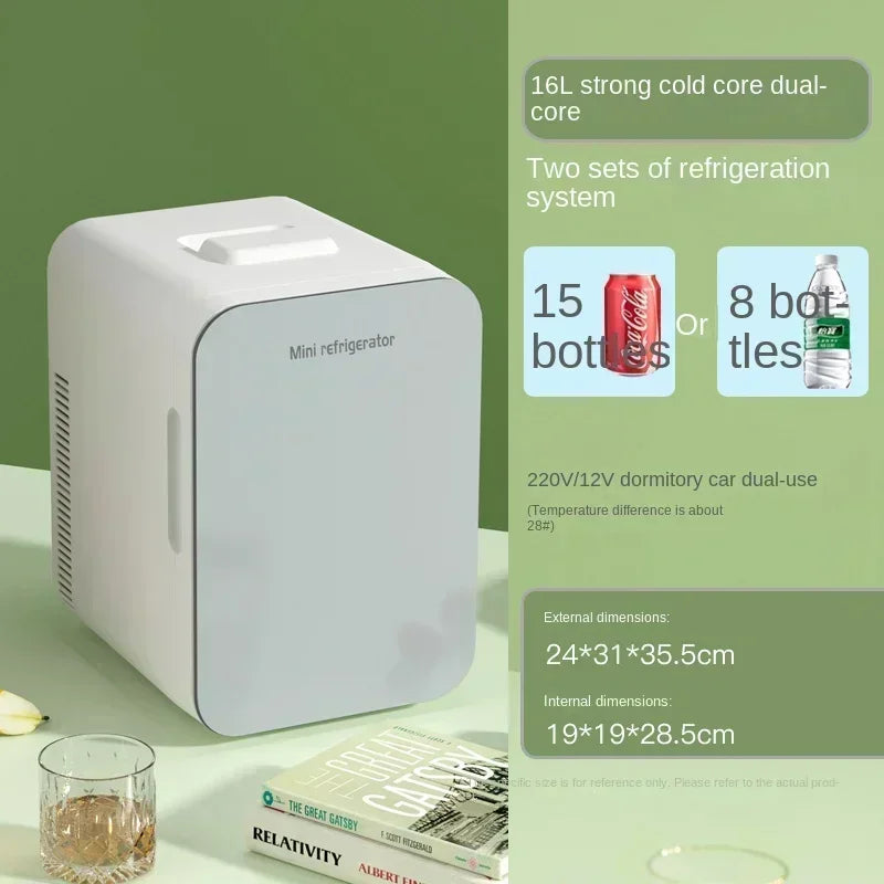 Zimonto - 220V Compact Portable Fridge Mini for Car and Home Use, Dormitory Refrigerator, Small Freezer with Vehicle Power Adapter A 16L 2 cooling units