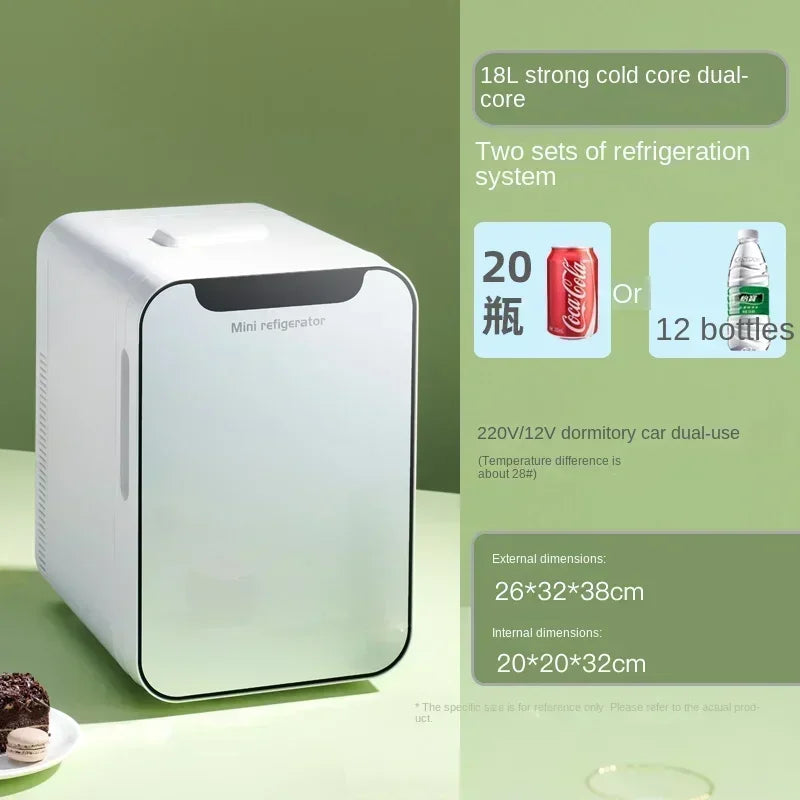 Zimonto - 220V Compact Portable Fridge Mini for Car and Home Use, Dormitory Refrigerator, Small Freezer with Vehicle Power Adapter A 18L 2 cooling units