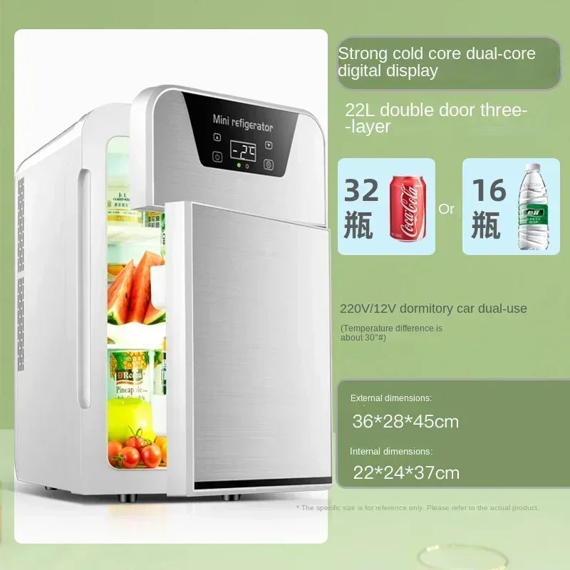 Zimonto - 220V Compact Portable Fridge Mini for Car and Home Use, Dormitory Refrigerator, Small Freezer with Vehicle Power Adapter A 22L display screen A