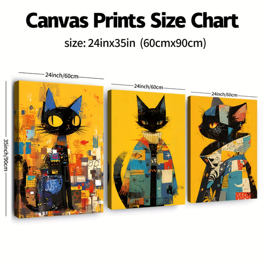 Zimonto - 3pcs Set of High-Definition Cat Art Prints with Frames - Perfect for Living Room, Bedroom & Entryway Decor | Ideal Gift for Friends, Cat Decor