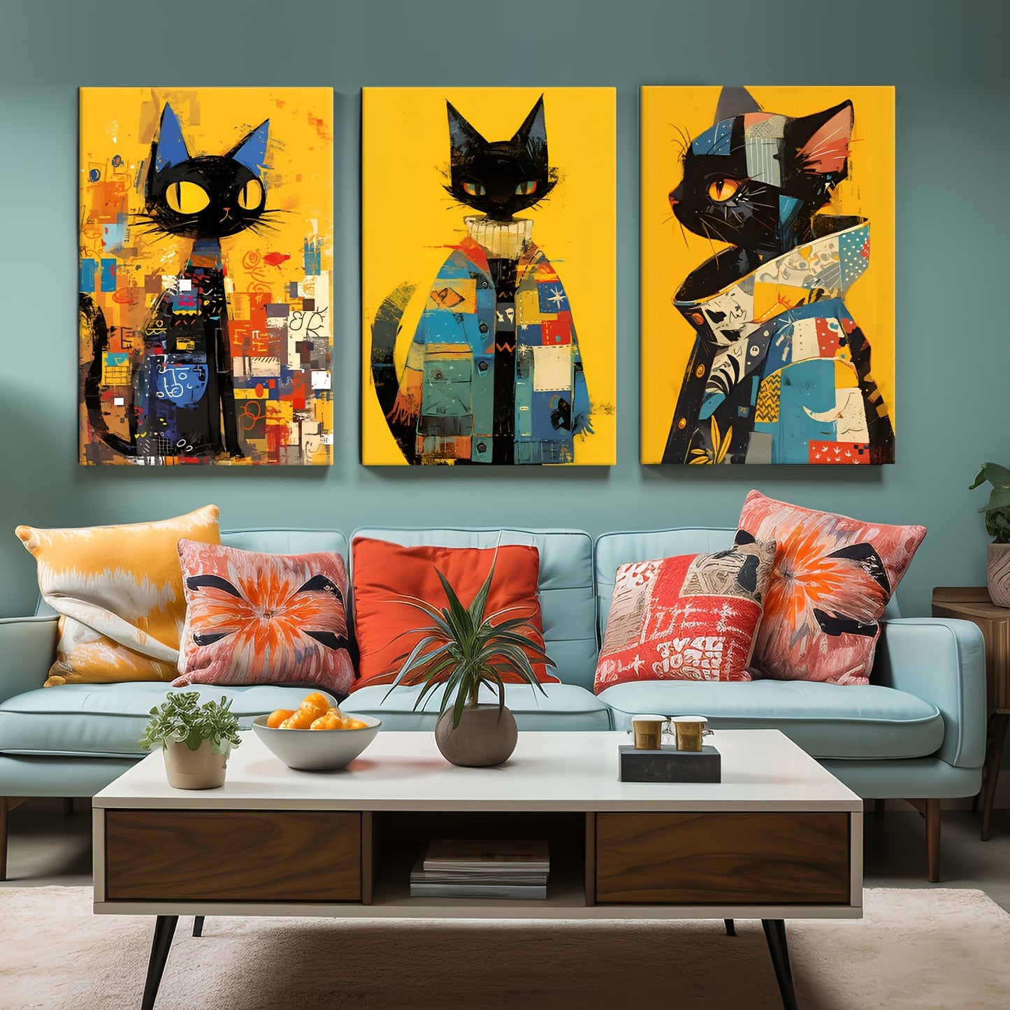 Zimonto - 3pcs Set of High-Definition Cat Art Prints with Frames - Perfect for Living Room, Bedroom & Entryway Decor | Ideal Gift for Friends, Cat Decor