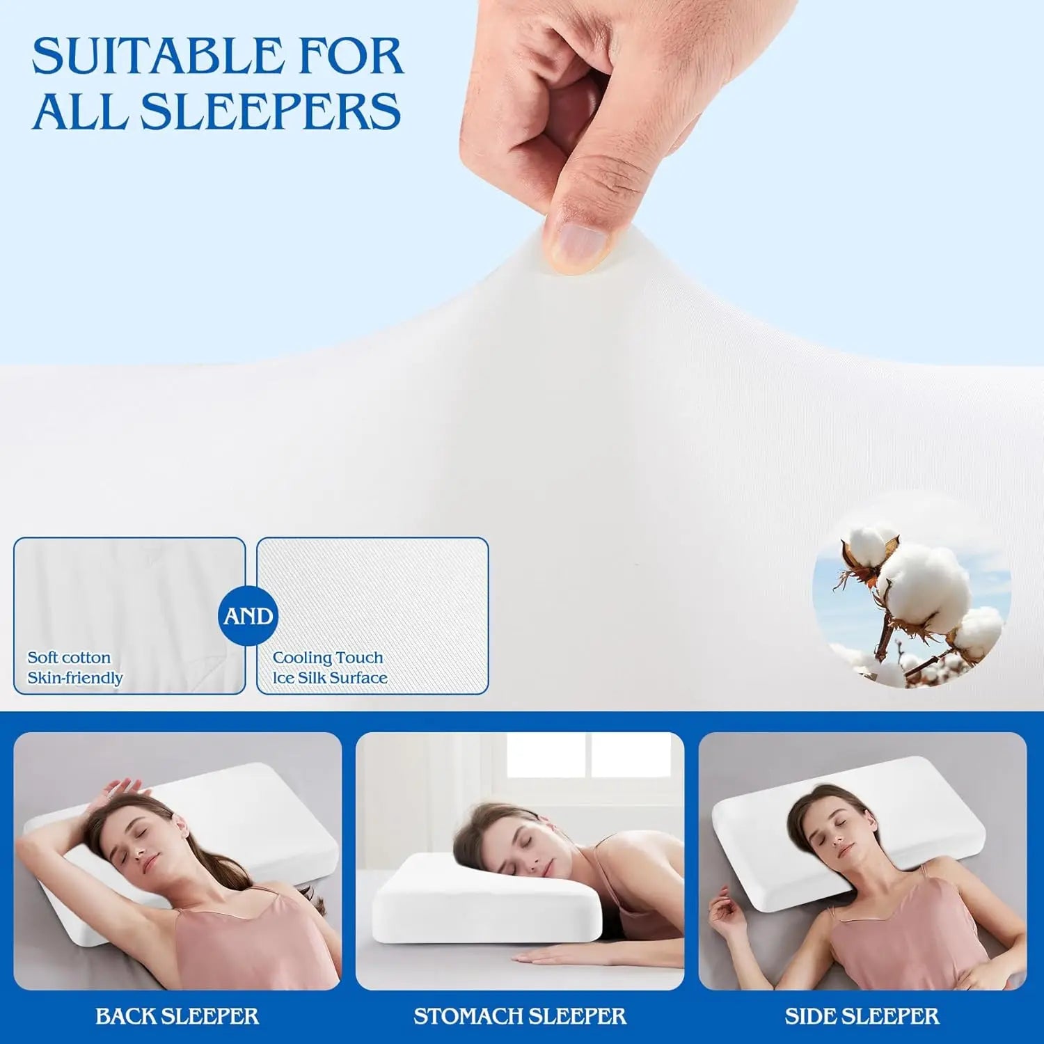 Zimonto - Cervical Pillow Memory Foam Pillow Sleeping Pillow for Neck Ergonomic Head Neck Support Pillow for Side Back Stomach Sleepers