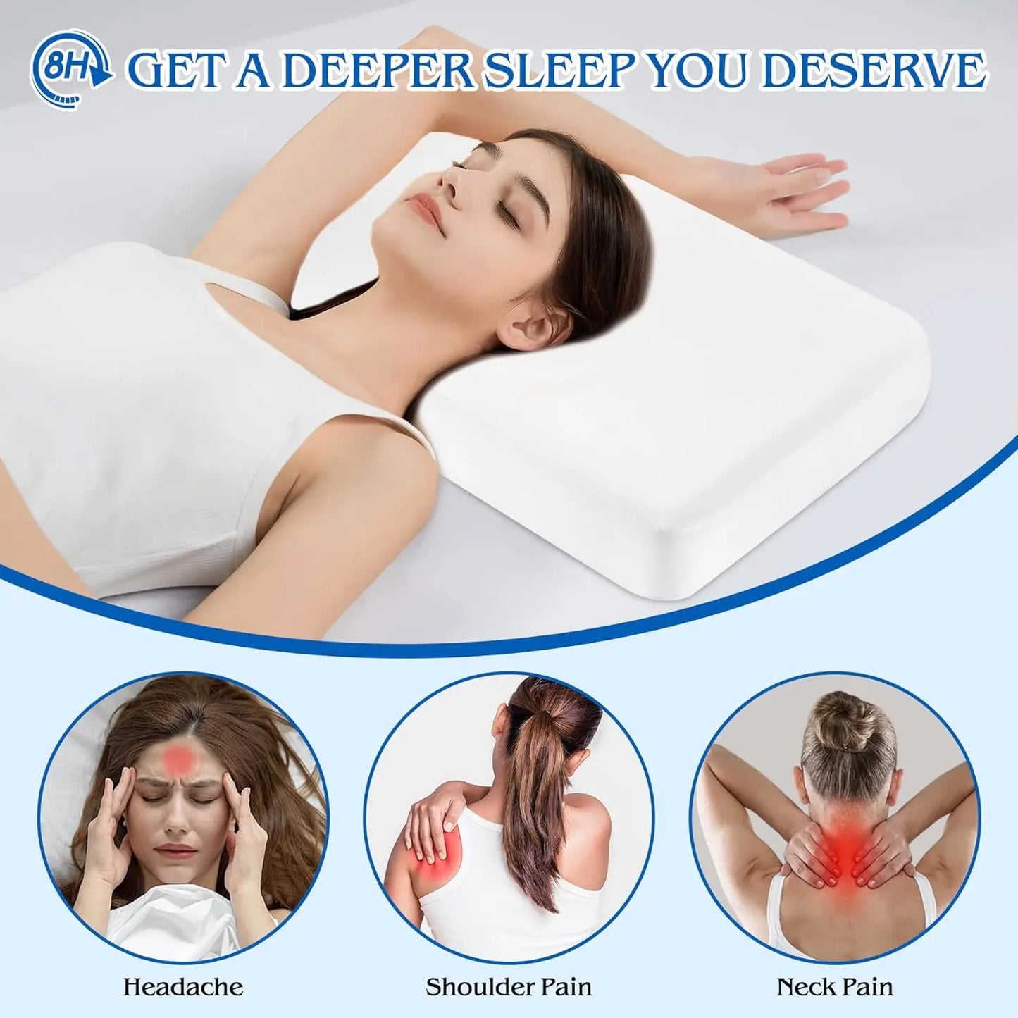 Zimonto - Cervical Pillow Memory Foam Pillow Sleeping Pillow for Neck Ergonomic Head Neck Support Pillow for Side Back Stomach Sleepers