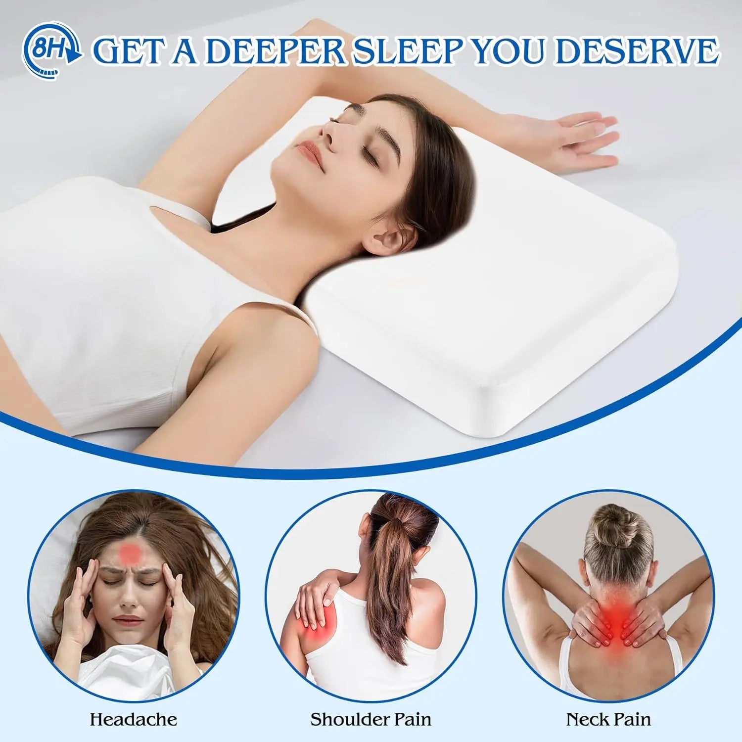 Zimonto - Cervical Pillow Memory Foam Pillow Sleeping Pillow for Neck Ergonomic Head Neck Support Pillow for Side Back Stomach Sleepers