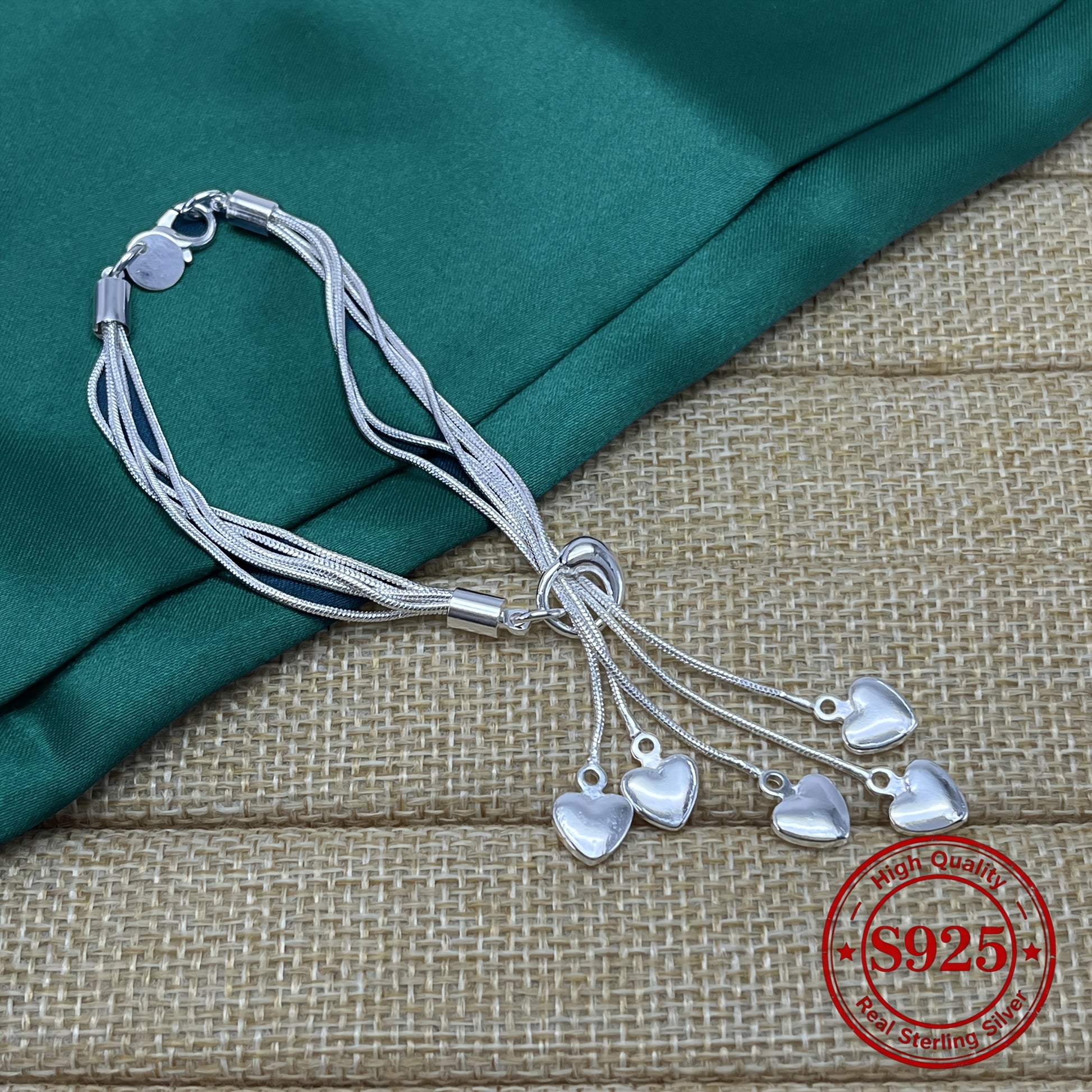 Zimonto - 925 Sterling Silver Heart Bracelet, Sparkly Delicate Silver Jewelry, Adjustable, Italian Craft, for The Object, New Year Gift, Perfect Valentine's Day Gift, 0.56oz
