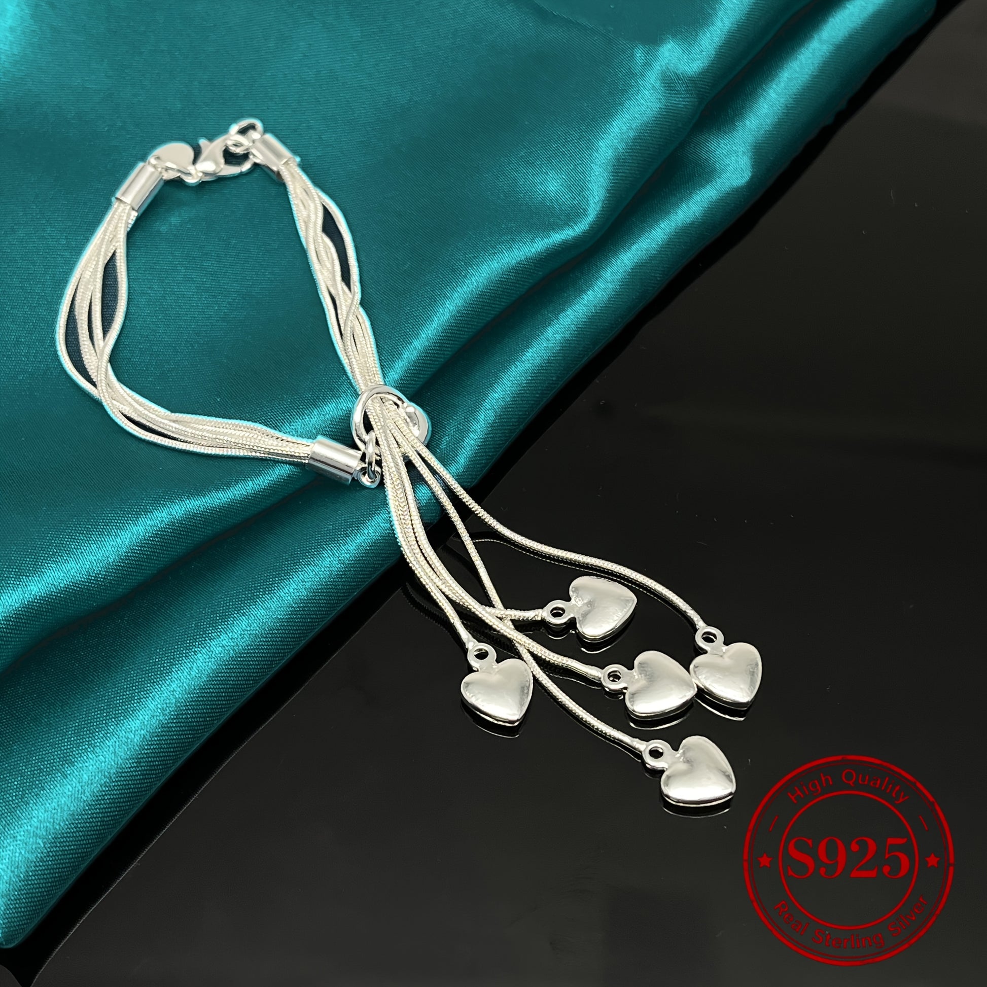Zimonto - 925 Sterling Silver Heart Bracelet, Sparkly Delicate Silver Jewelry, Adjustable, Italian Craft, for The Object, New Year Gift, Perfect Valentine's Day Gift, 0.56oz 8In 20cm