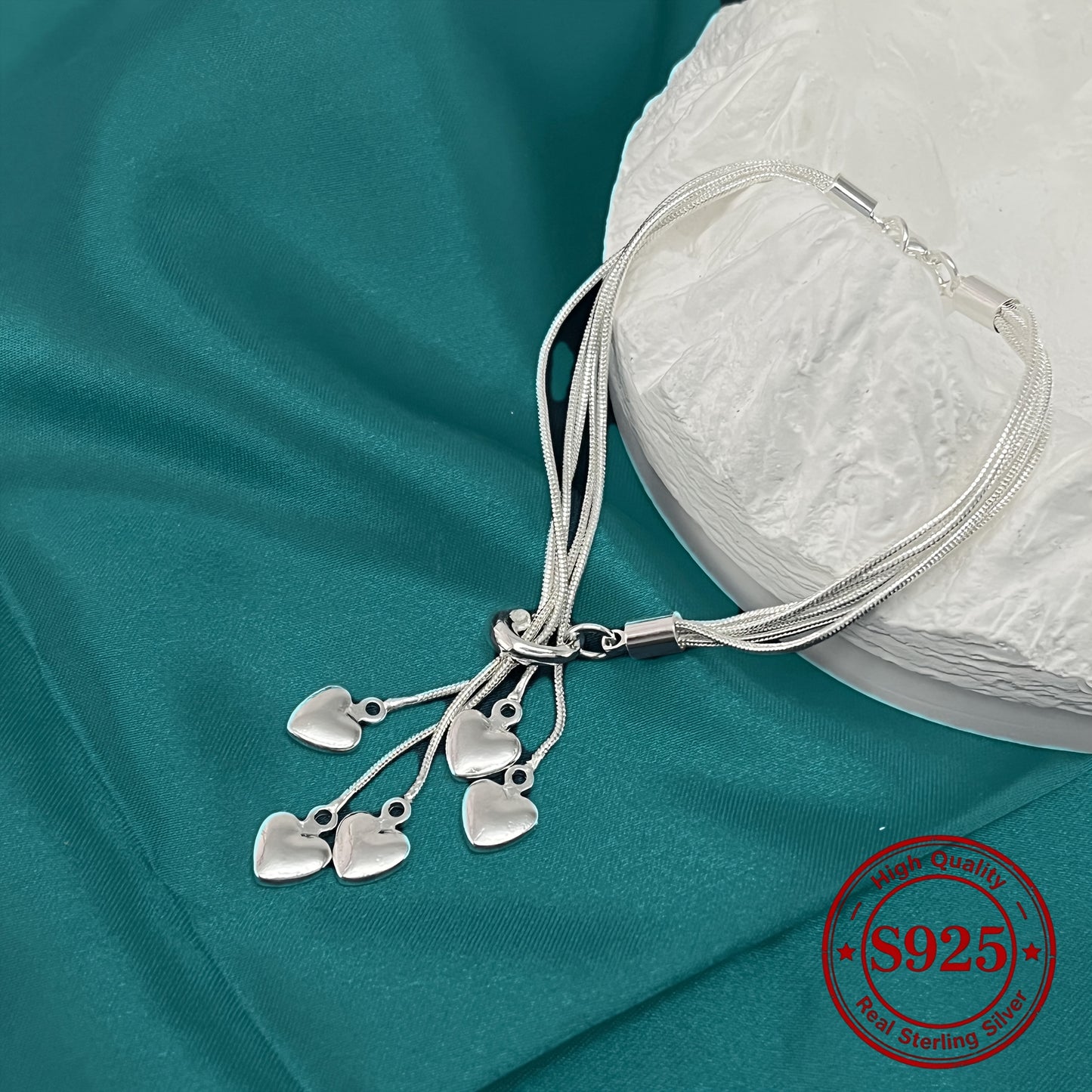 Zimonto - 925 Sterling Silver Heart Bracelet, Sparkly Delicate Silver Jewelry, Adjustable, Italian Craft, for The Object, New Year Gift, Perfect Valentine's Day Gift, 0.56oz