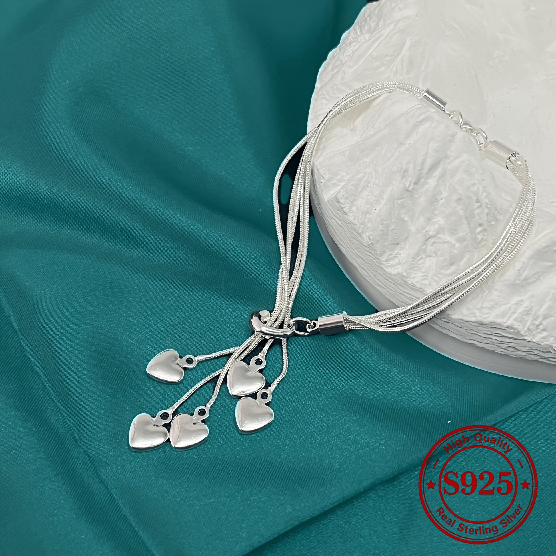 Zimonto - 925 Sterling Silver Heart Bracelet, Sparkly Delicate Silver Jewelry, Adjustable, Italian Craft, for The Object, New Year Gift, Perfect Valentine's Day Gift, 0.56oz