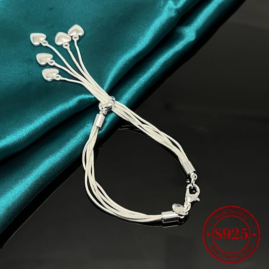 Zimonto - 925 Sterling Silver Heart Bracelet, Sparkly Delicate Silver Jewelry, Adjustable, Italian Craft, for The Object, New Year Gift, Perfect Valentine's Day Gift, 0.56oz