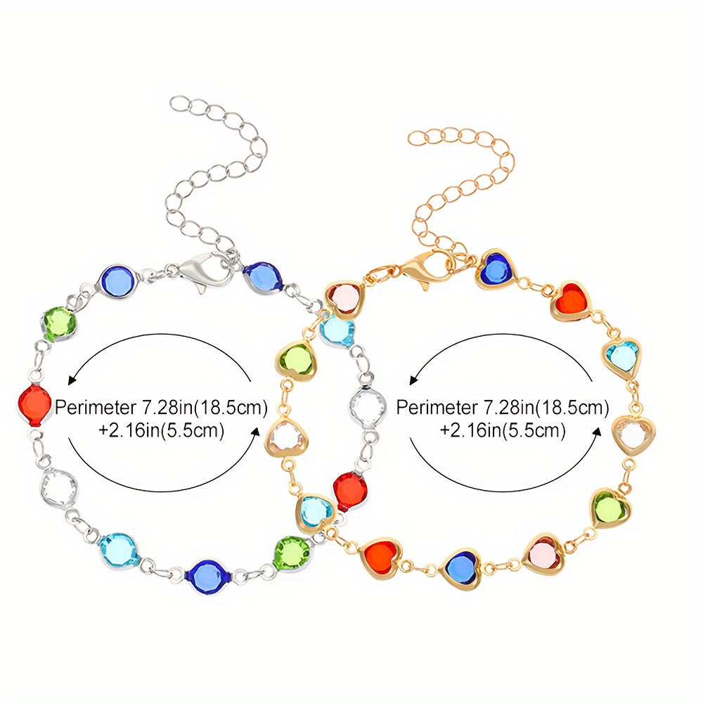 Zimonto - 8PCS Colorful Faux Crystal Love Heart Butterfly Artificial Pearl Beaded Bracelet For Women, Elegant Cute Golden Bracelets Set For Her, Perfect For Party Holiday Casual Daily Wear