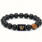 Zimonto - 1pc A to Z 26 Letters Fashion Tiger Eye Stone Men's Bracelet, Perfect Birthday, Valentine's Day, and Father's Day Gift for Husband and Boyfriend W