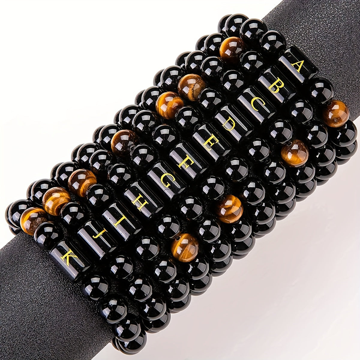 Zimonto - 1pc A to Z 26 Letters Fashion Tiger Eye Stone Men's Bracelet, Perfect Birthday, Valentine's Day, and Father's Day Gift for Husband and Boyfriend