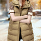 Womens Long Sleeveless Puffer Vest with Removable Hood