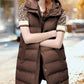 Womens Long Sleeveless Puffer Vest with Removable Hood