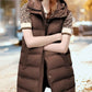 Womens Long Sleeveless Puffer Vest with Removable Hood