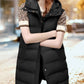 Womens Long Sleeveless Puffer Vest with Removable Hood