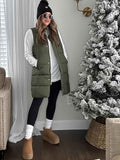 Womens Long Sleeveless Puffer Vest with Removable Hood