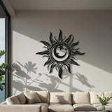 Zimonto - 15.7"x15.7" Large Metal Sun, Moon & Star Wall Art - Easy-Hang Decor for Living Room and Outdoor Spaces