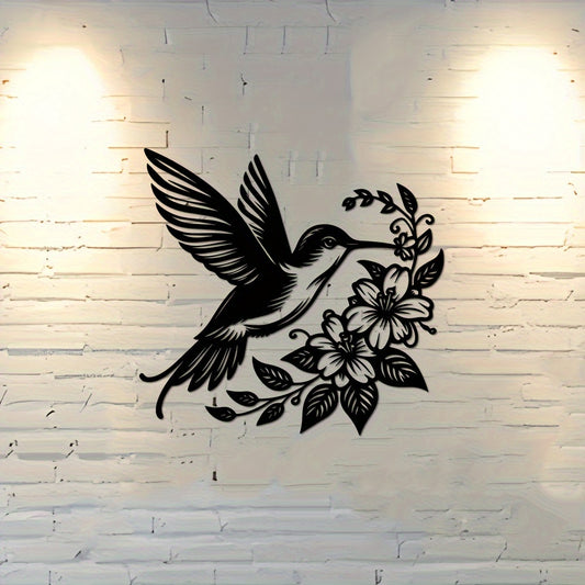 Zimonto - 1pc Hummingbird & Flowers Metal Wall Art, Iron Decorative Plaque for Home, Farmhouse, Garden, Porch, Living Room, Bedroom, Dining Room Wall Hanging, Outdoor & Indoor Decoration, Gift Idea