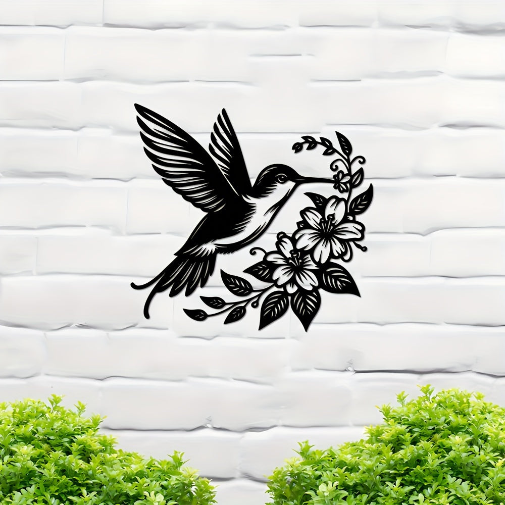 Zimonto - 1pc Hummingbird & Flowers Metal Wall Art, Iron Decorative Plaque for Home, Farmhouse, Garden, Porch, Living Room, Bedroom, Dining Room Wall Hanging, Outdoor & Indoor Decoration, Gift Idea