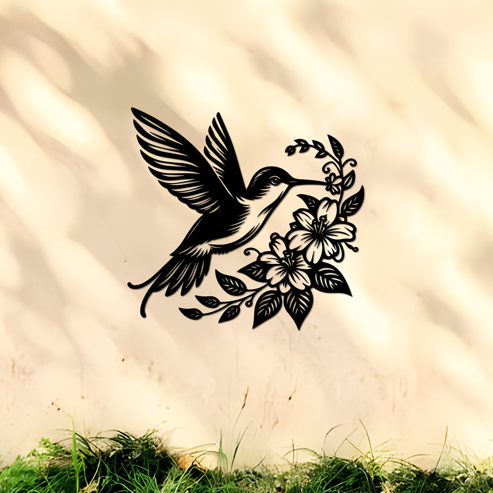 Zimonto - 1pc Hummingbird & Flowers Metal Wall Art, Iron Decorative Plaque for Home, Farmhouse, Garden, Porch, Living Room, Bedroom, Dining Room Wall Hanging, Outdoor & Indoor Decoration, Gift Idea