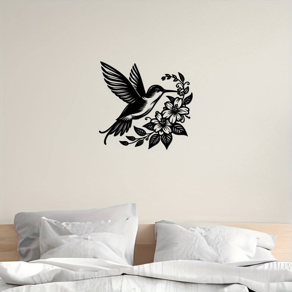 Zimonto - 1pc Hummingbird & Flowers Metal Wall Art, Iron Decorative Plaque for Home, Farmhouse, Garden, Porch, Living Room, Bedroom, Dining Room Wall Hanging, Outdoor & Indoor Decoration, Gift Idea