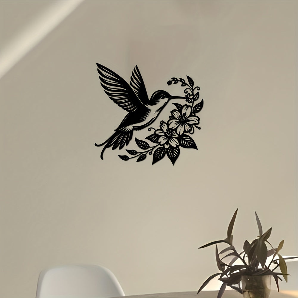 Zimonto - 1pc Hummingbird & Flowers Metal Wall Art, Iron Decorative Plaque for Home, Farmhouse, Garden, Porch, Living Room, Bedroom, Dining Room Wall Hanging, Outdoor & Indoor Decoration, Gift Idea
