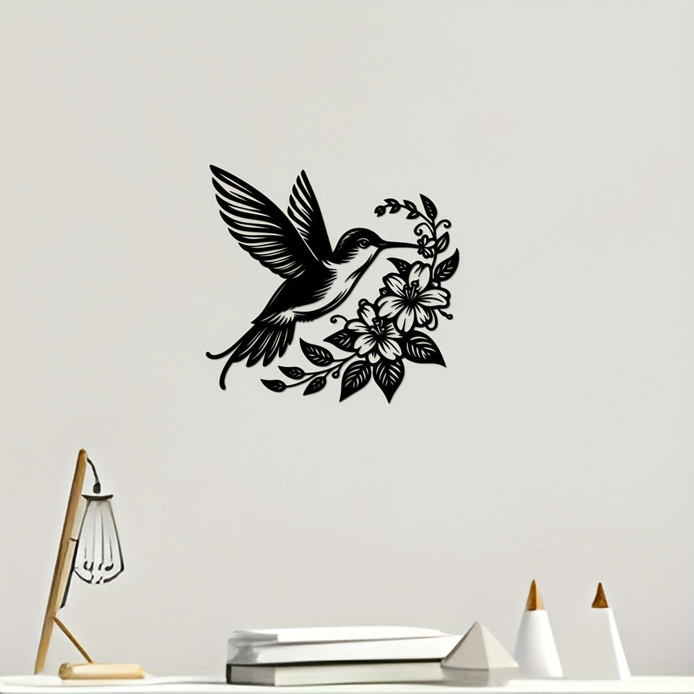 Zimonto - 1pc Hummingbird & Flowers Metal Wall Art, Iron Decorative Plaque for Home, Farmhouse, Garden, Porch, Living Room, Bedroom, Dining Room Wall Hanging, Outdoor & Indoor Decoration, Gift Idea