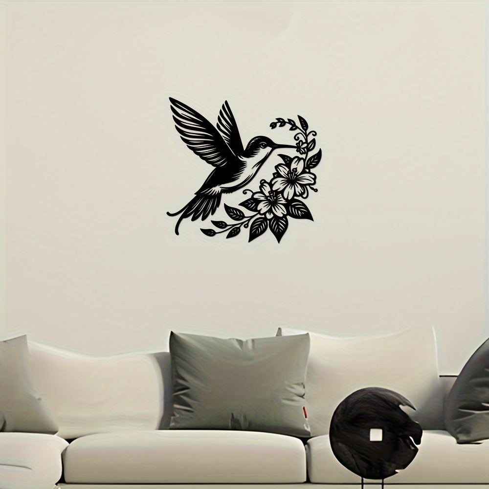 Zimonto - 1pc Hummingbird & Flowers Metal Wall Art, Iron Decorative Plaque for Home, Farmhouse, Garden, Porch, Living Room, Bedroom, Dining Room Wall Hanging, Outdoor & Indoor Decoration, Gift Idea