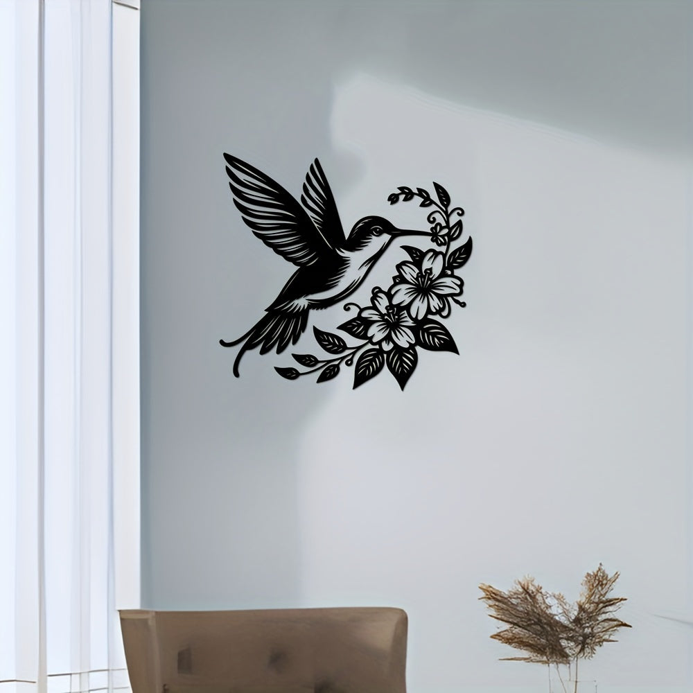 Zimonto - 1pc Hummingbird & Flowers Metal Wall Art, Iron Decorative Plaque for Home, Farmhouse, Garden, Porch, Living Room, Bedroom, Dining Room Wall Hanging, Outdoor & Indoor Decoration, Gift Idea