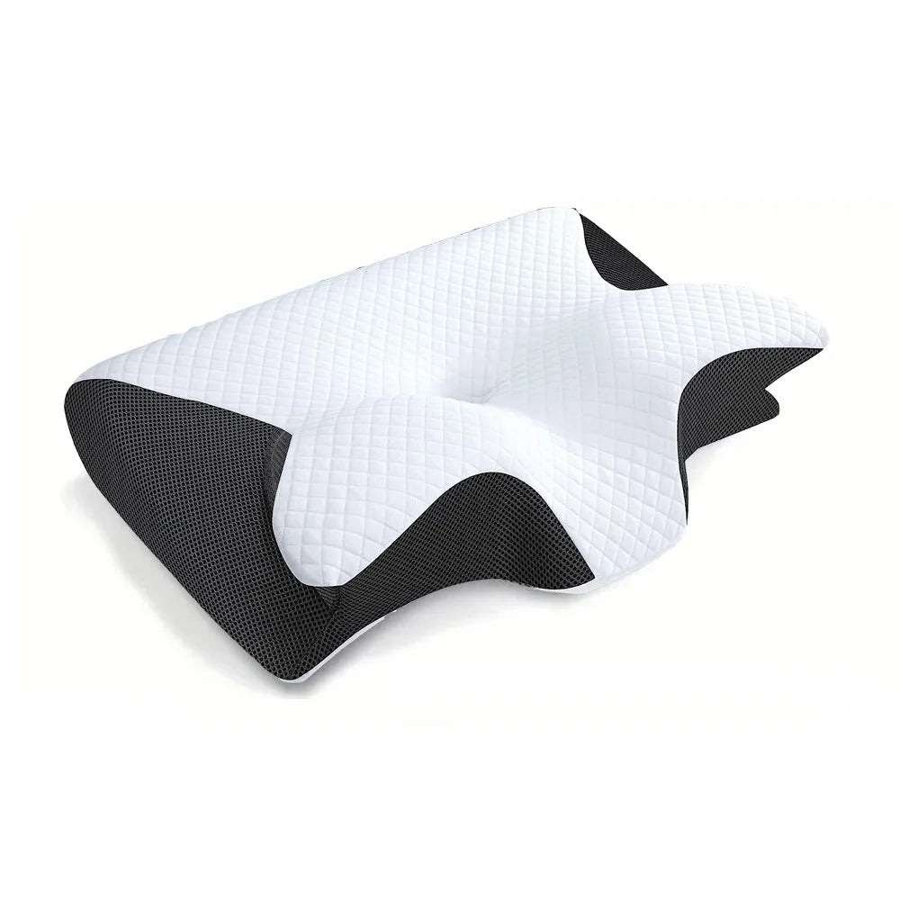 Zimonto - 1pc Memory Foam Cervical Pillow, 2 in 1 Ergonomic Contour Orthopedic Pillow for Neck Pain, Contoured Support Pillows,Neck Pillow Black