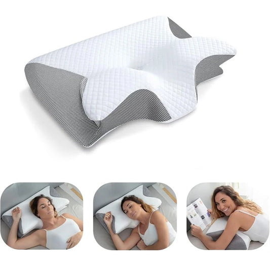 Zimonto - 1pc Memory Foam Cervical Pillow, 2 in 1 Ergonomic Contour Orthopedic Pillow for Neck Pain, Contoured Support Pillows,Neck Pillow
