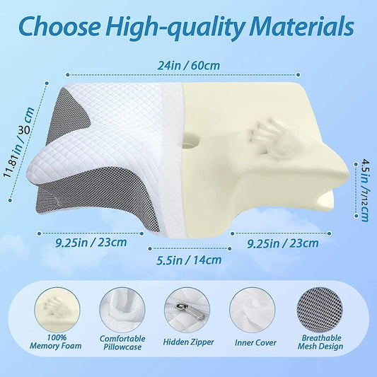 Zimonto - 1pc Memory Foam Cervical Pillow, 2 in 1 Ergonomic Contour Orthopedic Pillow for Neck Pain, Contoured Support Pillows,Neck Pillow
