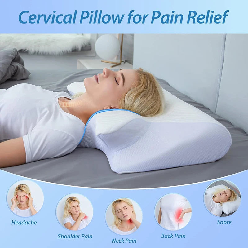 Zimonto - 1pc Memory Foam Cervical Pillow, 2 in 1 Ergonomic Contour Orthopedic Pillow for Neck Pain, Contoured Support Pillows,Neck Pillow
