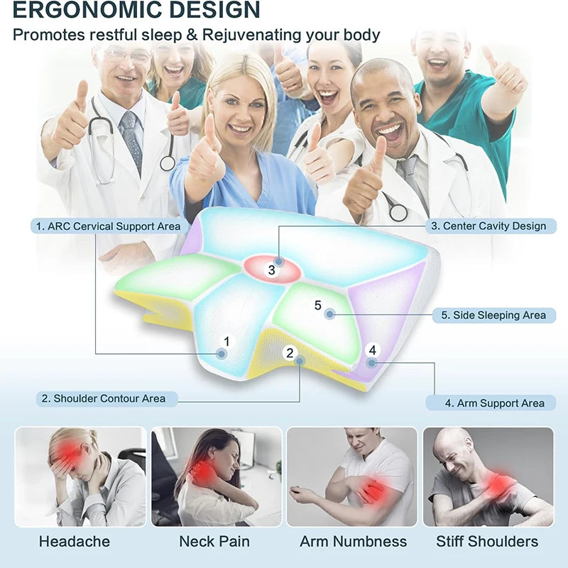 Zimonto - 1pc Memory Foam Cervical Pillow, 2 in 1 Ergonomic Contour Orthopedic Pillow for Neck Pain, Contoured Support Pillows,Neck Pillow