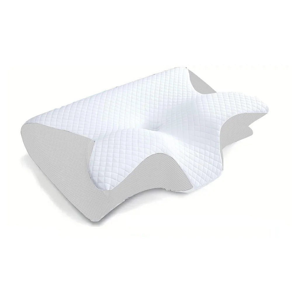 Zimonto - 1pc Memory Foam Cervical Pillow, 2 in 1 Ergonomic Contour Orthopedic Pillow for Neck Pain, Contoured Support Pillows,Neck Pillow White