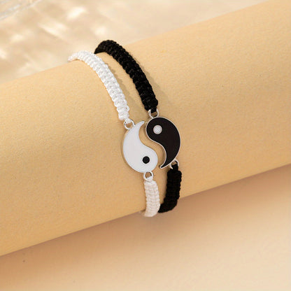 Zimonto - 2 Pcs/Set Adjustable Yin Yang Tai Chi Matching Friendship Bracelets for BFF, Boyfriend, Girlfriend - Ideal Gift for Couples Black And White