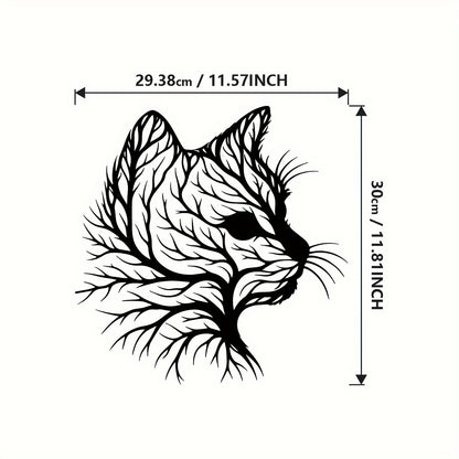Zimonto - Elegant Cat Silhouette Tree Art Metal Wall Decor - Natural Style Home Decor, Unique Animal Enthusiast Gift, Minimalist Wall Art, Housewarming Gift for Office, Living Room, Bedroom, Kitchen, Patio - Iron Material Black